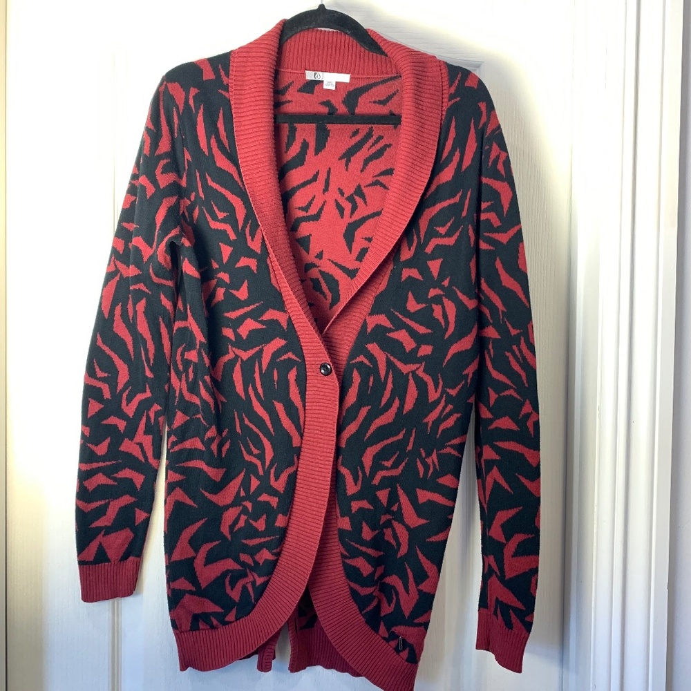 Volcom patterned cardigan — Small, red & black